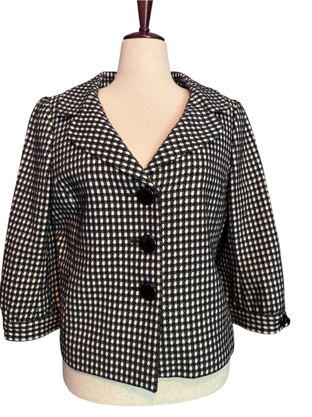 Ann Taylor Black & White Houndstooth Cropped Blazer, Sz 14, NWOT